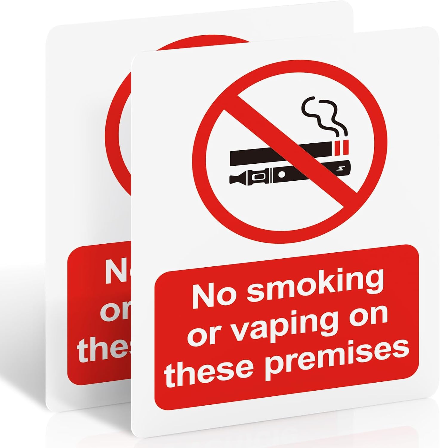 2 Pack No Smoking or Vaping On These Premises Signs, 100 x 75mm Vinyl