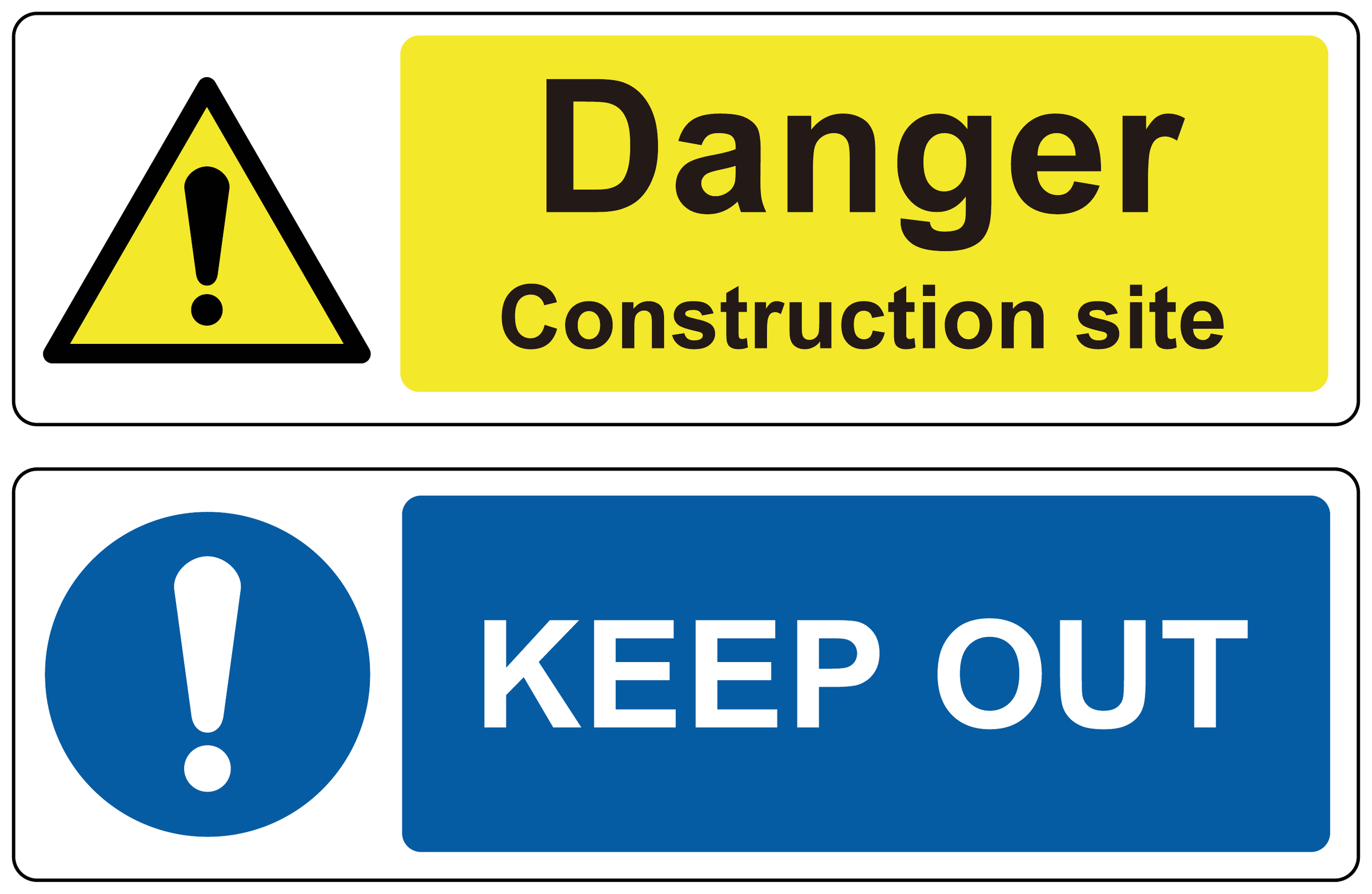 Construction site danger and keep out signs