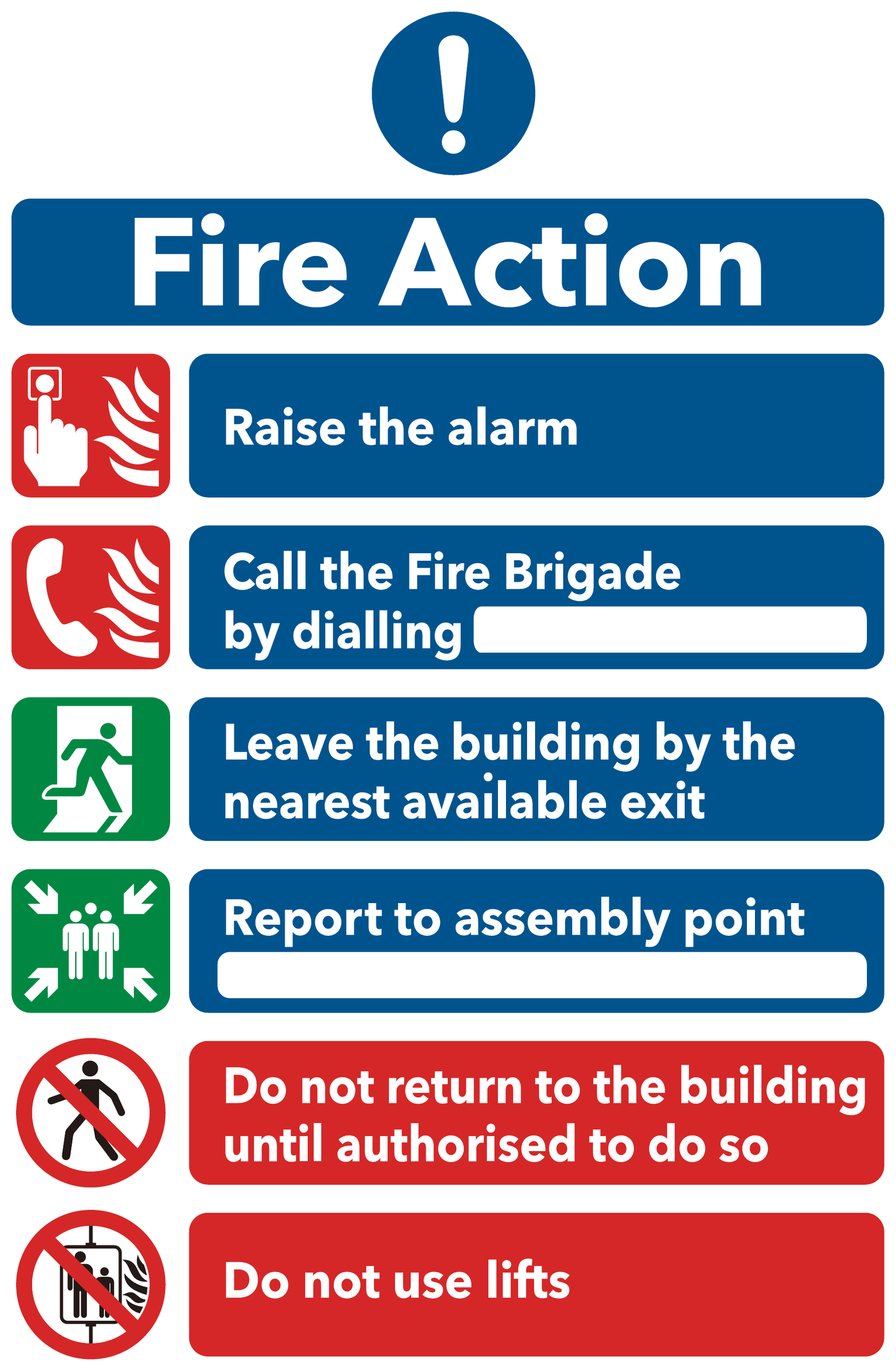 Fire action instruction sign